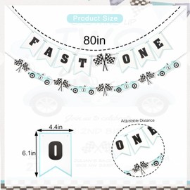 Fast One Birthday Banner - Racecar 1st Birthday Decorations,Fast One Party Banner, Racing Party Decoration (red) (blue)
