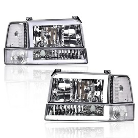 CHEDA LED DRL Headlights Assembly Headlamp, Compatible with 1992-1996 Ford Bronco F150/ 92-97 F250 F350 Super Duty（Clear lens Chrome Housing Clear Reflector Faros Conjunto De Faros