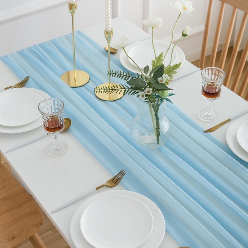 AOKSUNOVA Table Runner Chiffon Blue Table Runner for Wedding Bridal