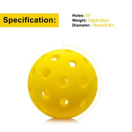ZOEA Pickleball Balls Outdoor with 40 Small Precisely Drilled Holes, Durable and Consistent Bounce Outdoor Picklebal Balls, 6-Pack (Yellow)