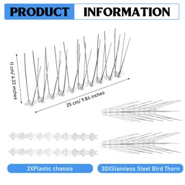 Stainless Steel Bird Spikes Anti Pigeons Deterrent Kit Bird Spikes Anti Climb Security Wall Fence Away from Roof Windowsill Deterrent for Birds Crows Easy Setup and Remove
