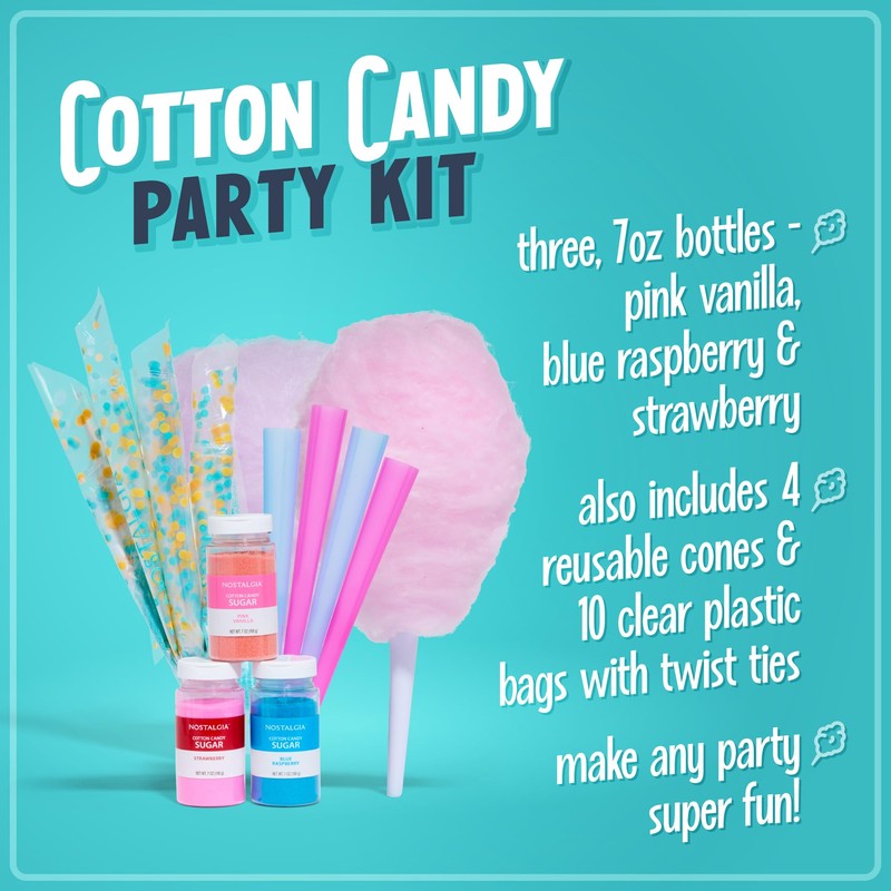 Nostalgia FSCC8 Cotton Candy Party Kit 3 Flavors, 4 Reusable