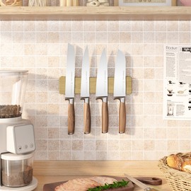 Magnetic Knife Holder for Wall, 10" Acacia Wood No Drill Knife Magnet Strip Use as Tool Key Storage Knife Bar, Powerful Wall Mounted Magnetic Knife Rack for Refrigerator & Kitchen Utensil Organizer