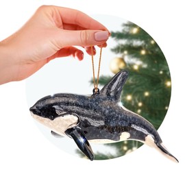Hand-Painted Beach Christmas Ornament – Coastal Tree Decoration for Ocean Lovers – Unique Nautical Ornament for Christmas Tree or Stocking Stuffer Gift (Orca Killer Whale)