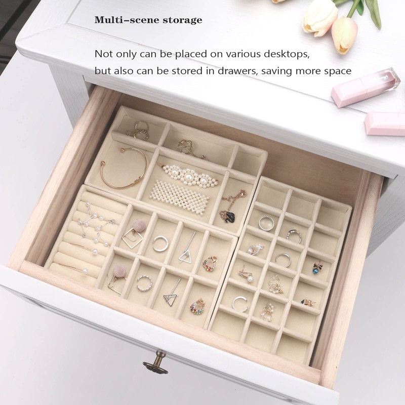 Cecijelry Jewelry Organizer Trays for Drawer, Stackable Velvet 8in Jewelry