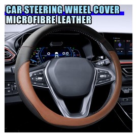 ZIMISI 14.5"-15" Car Steering Wheel Cover, Microfiber Leather Breathable Cover, Anti-Slip Lining Steering Wheel Covers, Universal Car Interior Decoration Accessories for Cars, Trucks, SUVs (Coffee)