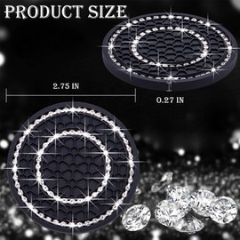 MEAJOO 2PCS Bling Crystal Rhinestone Cup Holder Coaster, 2.75 inch Soft Silicone Anti-Slip Shockproof, Car Cup Holder Insert Coasters, Universal Car Interior Accessories for Women (Black & White)