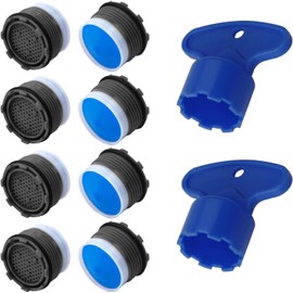 Faucet Aerator, 8PCS Flow Restrictor Plug-In Faucet Aerator Replacement Parts & 2PCS Faucets Aerators Removal Wrench Tool for Bathroom Sink Faucet Filter 18.5mm