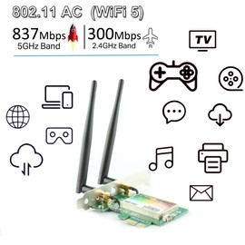 Ubit AC 1200Mbps Wireless WiFi PCIe Card 5GHz/2.4GHz Dual Band PCI Express Network Card with Bluetooth 4.2 and 2×Antenna for Desktop/PC Gaming(WIE7265)