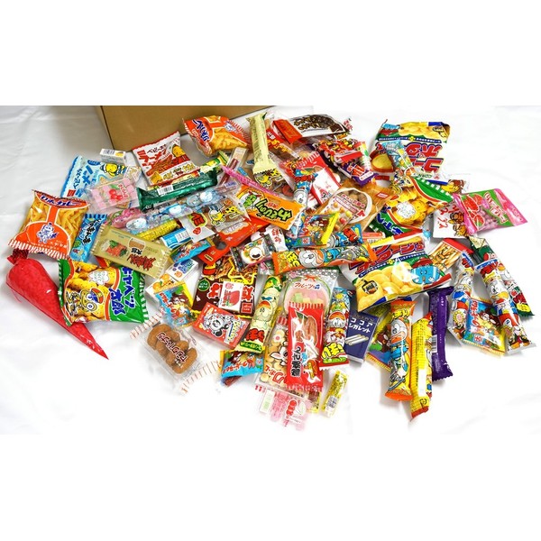 Assorted Japanese Junk Food Snack "Dagashi" Boxful of 95 Packs of 55 Types