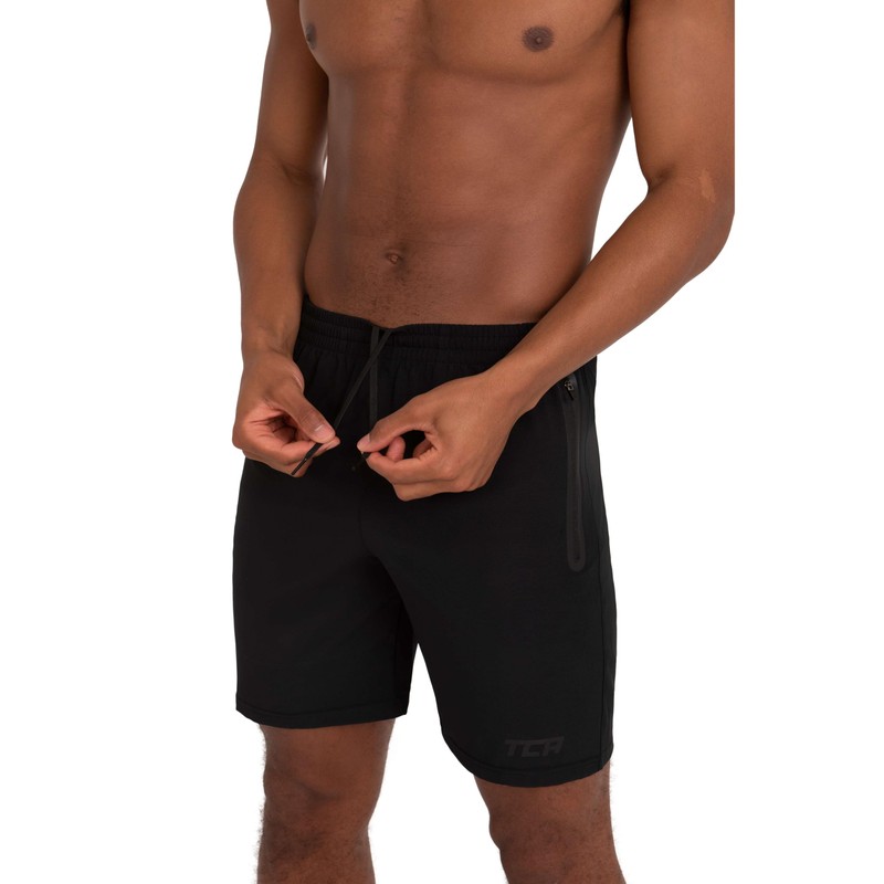 TCA Elite Tech Running Shorts Men's with Zip Pockets, black,