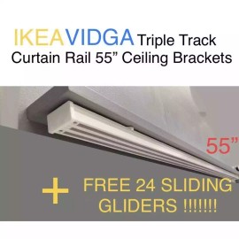 IKEA VIDGA Triple Track Curtain Rail 55” Ceiling Brackets + Vidga Sliding Glider