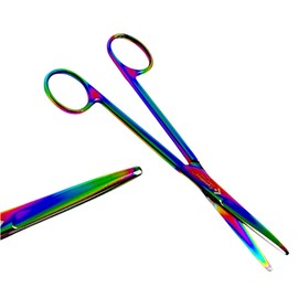6.75" Mayo Dissecting Scissors, Straight, Blunt Tips, Rainbow Titanium Color (17.15cm) - German Stainless Steel Universal Cutting Scissors
