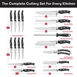 Master Maison 19-Piece Kitchen Knife Set with Wooden Block and Knife Sharpener - Stainless Steel Cutlery Set in Block - Professional Master Maison Kitchen Knives Sets (Gray)