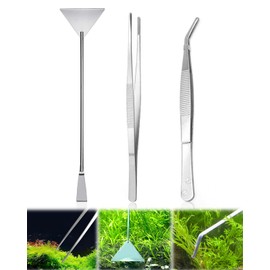 Elfinfi Pack of 3 Aquarium Tweezers, Stainless Steel Aquarium Tweezers, Long, Anti-Rust Aquarium Accessories with Tweezers and Shovel, Aquarium Cleaning Set for Fish Tank Cleaning Plant Trimming