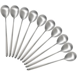 QUEEN SENSE Korean Spoons Set of 10 | Stainless Steel, Lightweight, Economical, Hygienic, Korean Tableware, Sukkara Dishwasher-Safe | Longer than Standard Japanese Spoons, Easy to Hold, Easy to Eat