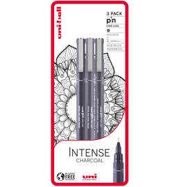 uni-ball Intense Charcoal, 3 Pack Uni-PIN Fineliner Drawing Pen, Dark Grey