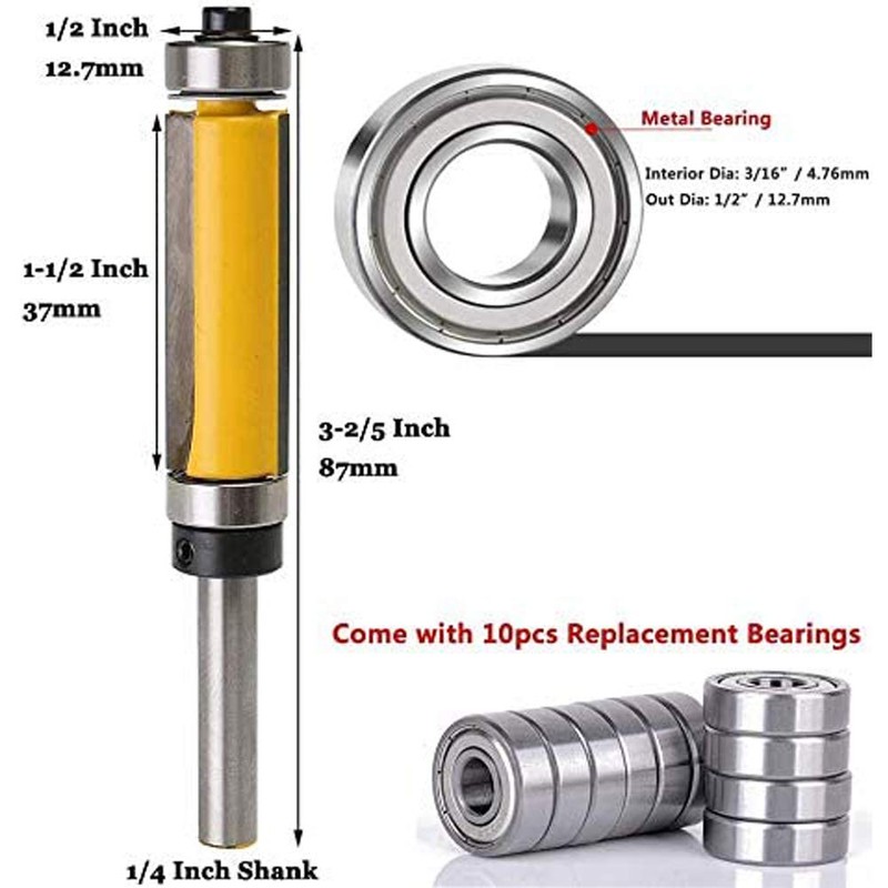 Mesee 2Pcs Top and Bottom Bearing Flush Trim Pattern Router