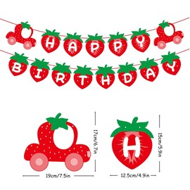 Strawberry Happy Birthday Banner, Berry Sweet Girl Banner Sweet Berry Themed First Birthday Summer Fruit Hanging Bunting Garland Banner Strawberry Baby Shower Birthday Party Wall Decorations