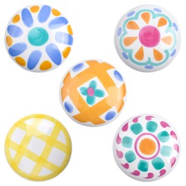 MOROBOR 10PCS Sun Pattern Ceramic Handle Kids Dresser Knobs Vintage Decorative Cabinet Knobs Ceramic Knobs for Cabinets and Drawers,Diameter 1.5inch (5 Styles)