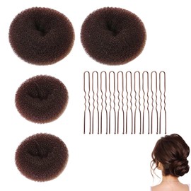 Set of 4 Donut Hair Bun Set, Bun Pillow Hair Accessories Bun Large Small Hair Accessories Hair Clips Aid Updo Donuts Chignon Cushion Clips Doughnut Bun Net for Puff Hairstyle Aid