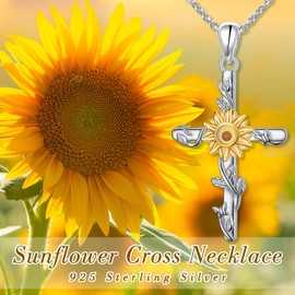 DAOCHONG Sunflower Mustard Seed Cross Necklace for Women Faith Jewelry