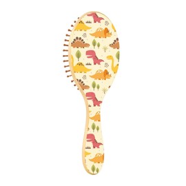 Paddle Brush Hair Brush, Round Wooden Pins Air cushion comb, Scalp massages Detangling Hair Hairbrush for Smoothing Hair Print Yellow Red Brown Dinosaurs Dinos Trees Seamless