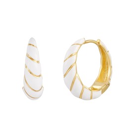 Glanzstücke München Women's Creole Earrings 925 Sterling Silver Yellow Gold-Plated 14 Carat with White Enamel Silver Hoop Earrings, Silver