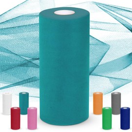 Tulle 30 cm x 92 m, tulle fabric wedding decoration, tulle fabric roll, tulle ribbon, organza fabric, tulle sold by the metre for DIY crafts, pom pom crafts, bows, party decoration, gifts (turquoise)
