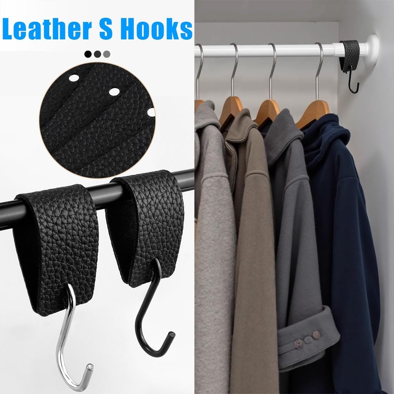 Evponk 10 Pcs Leather S Hooks for Hanging, Metal Hook