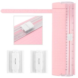 Paper Cutter, Small Size, Includes 2 Replacement Blades, A4 Compatible, Slide Cutter, Two-Way Cardboard, Photos, Copy Paper, Stationery, Scale Ruler Included (Pink)