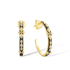 Santuzza Rhombus Pattern Sterling Silver Earrings White Cubic Zirconia Half Moon Shape Stud Earrings for Women