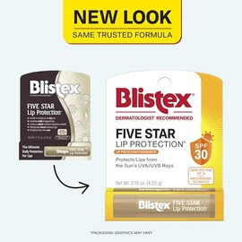 Blistex Five Star Lip Protection Balm, 0.15 Ounce – Wind & Water-Resistant Lip Care, Broad Spectrum SPF 30 Sun Protection, Soothes Cold Chapped Lips, Hydrating Lip Treatment, Holds in Moisture