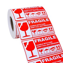 LIOOBO 300 Pieces, Unbreakable Stickers, Handling Precautions, Packing Labels, Luggage Stickers, 5.1 x 2.8 inches (13 x 7 cm)
