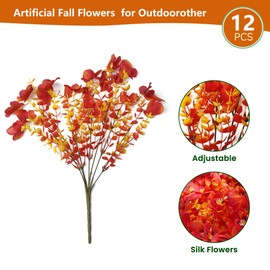 Vemander Artificial Fall Flowers for Outdoors Fall Fake Plants,12 Bundles Artificial Fall Flowers, Faux UV Resistant Silk Pansies Fall Flowers for Outsid, Faux Flowers for Outdoor Planters(Orange)