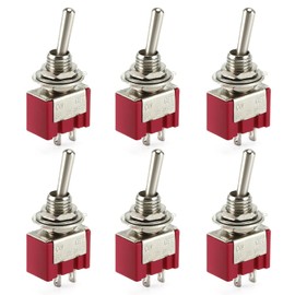 Powice Pack of 6 Toggle Switches 12 V/6 A, Mini Boat 2-Pin Switch 12 V, 12 V/230 V Switch Suitable for Installation in Homes, Cars and Electrical Devices, Red