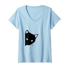 Womens Cute Cat Face V-Neck T-Shirt