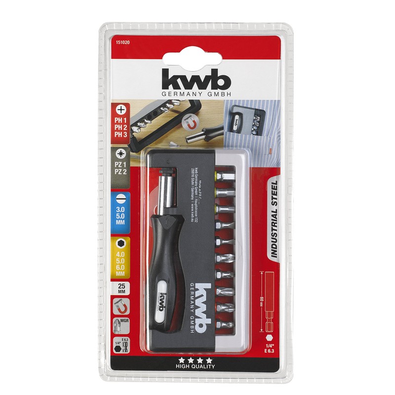 KWB Bit Box Industrial Steel 12 Pieces 151020 (PH, PZ,