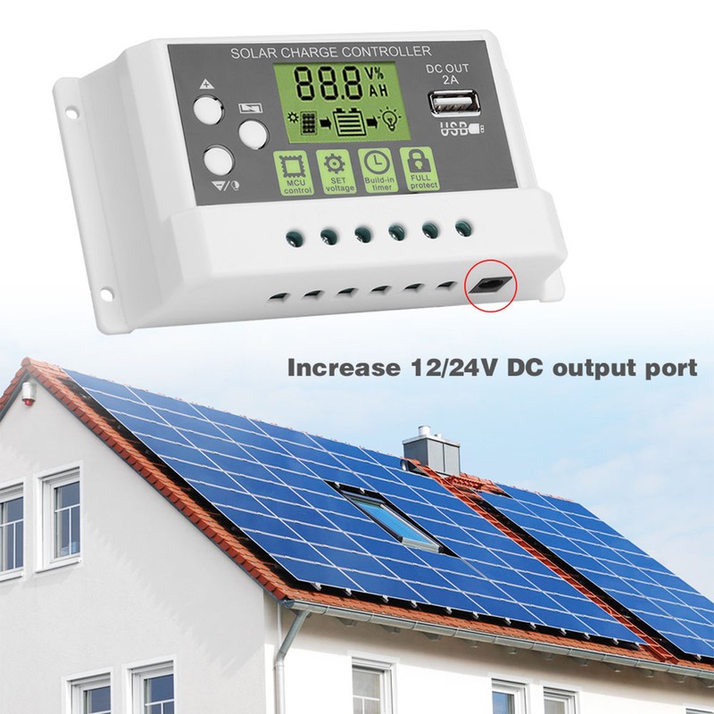 PWM Intelligent Solar Charge Controller Regulator LCD Display USB Output