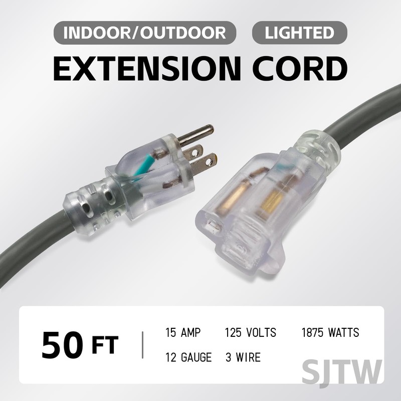 EP 50 Ft Lighted Outdoor Extension Cord - 12/3 SJTW