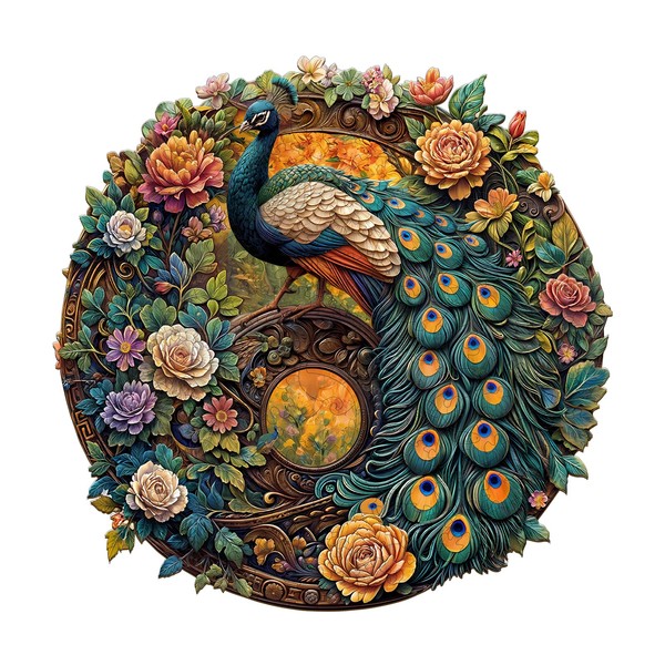 Jigfoxy Wooden Puzzle for Adults, Yin Yang Peacock Wooden Jigsaw