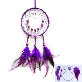 DIY Dream Catcher Beginner Kit, Making Dream Catcher Supplies Include Metal Hoop, Feathers, Faux Suede Cord, Thread, Wood Beads (Violet)