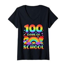 Womens Pop-it 100 Days Of School 100th Day Boys Girls Kids V-Neck T-Shirt