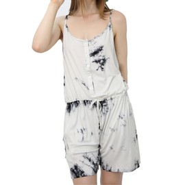 OCCIENTEC Jumpsuit Women's Short Very Soft Sleeveless Summer Onesie Tie Dye Print Sexy Jumpsuit with Button Placket, black, L