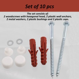 AERZETIX - C65142 - Mounting kit for toilet/bidet screw Ø6x100 mm floor mounting - dowel Ø10x50 mm - made of nylon/metal - hexagon screws - for sanitary installations made of concrete plumbing
