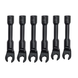TradeINArt 6 Piece Long Curved Head Line Wrench Set, 3/8 Inch Drive Syringe Fuel Line Fishtail Trumpet Socket Wrench Metric 12/14/16/17/18/19 mm