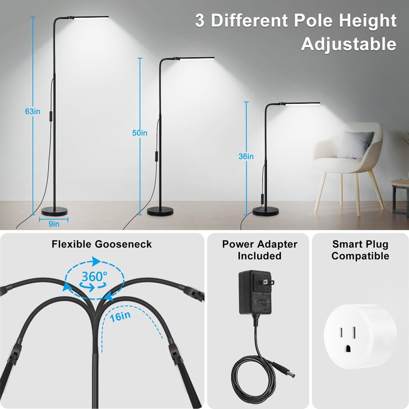 LED Floor Lamp with Remote Control, Bright 18W Floor Lamps