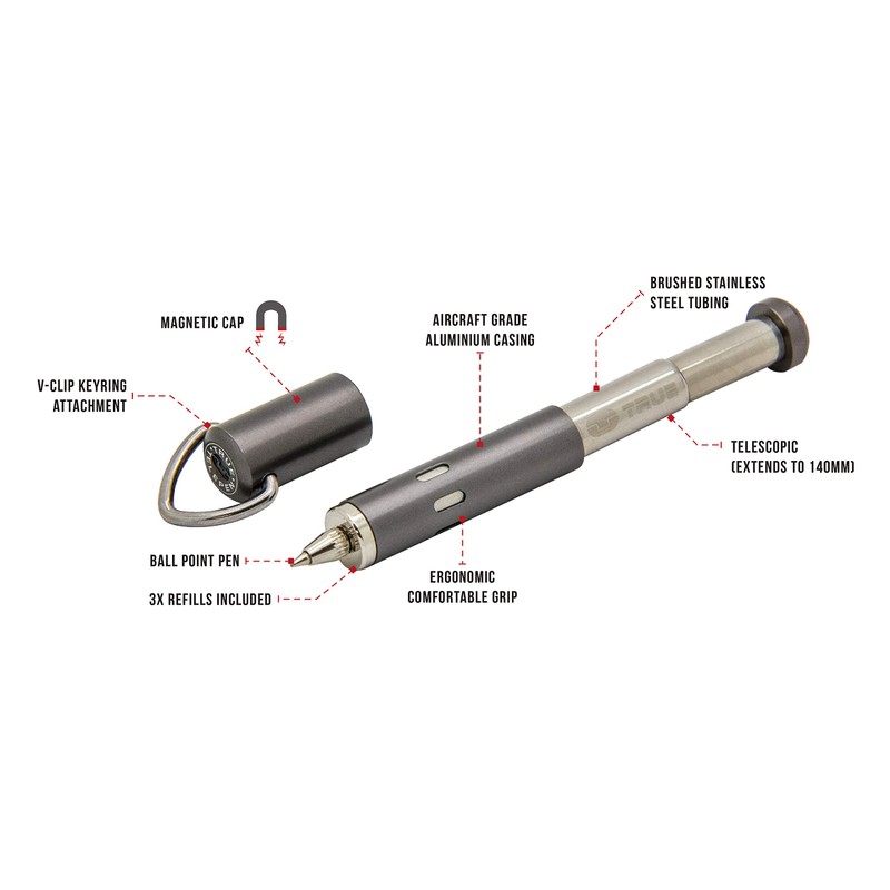 True Utility TU258 Essential Keyring Telescopic Pen With Refills