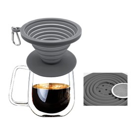 Collapsible Coffee Dripper Pour Over Coffee Filter, Silicone Reusable Coffee Maker,Paperless Coffee Brew Maker,Dishwasher Safe,Carabineer for Hiking, Backpacking,Camping,Home,Office(Grey)