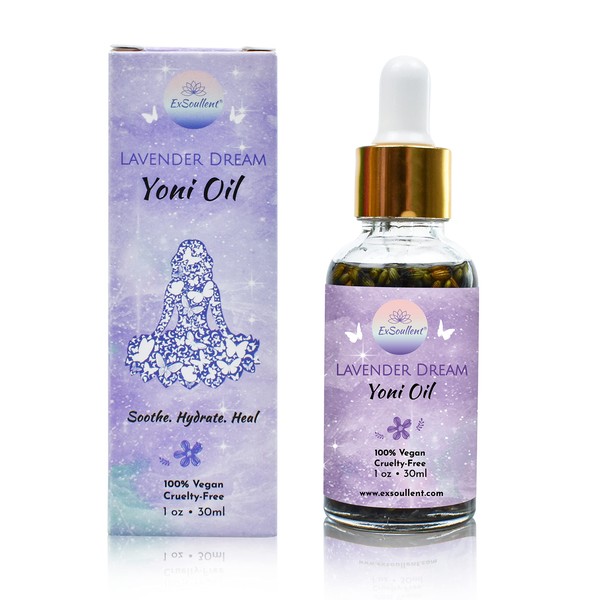 ExSoullent Organic Lavender Yoni Oil - 100% Natural Feminine Serum made with Essential Oils - eliminates odor, restore PH balance, relief from itchiness (1 fl oz | 30 m)